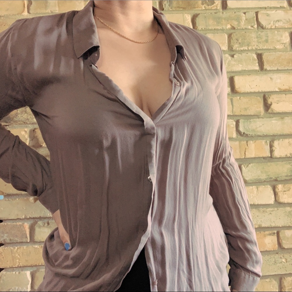 ★ SIDE STITCH LIGHT BROWN BUTTON UP